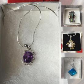 MaxSold Auction: This online auction features a Yosca brooch with purple jade, pink topaz and grey pearls set in 925; Amethyst pendants and rings set in .925 settings; Pearl pendant with Diopside and Emeralds set in .925; Peridot with with CZ set in 14k rose gold plated .925. And many more gemstones necklaces, rings and earrings and much more.