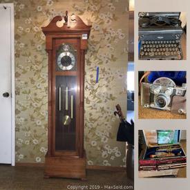 MaxSold Auction: This online auction has typewriters, grandmother clock, tools, Bicycles, many clocks, furniture, records and turntables, books, men and women clothing, glassware and much more!