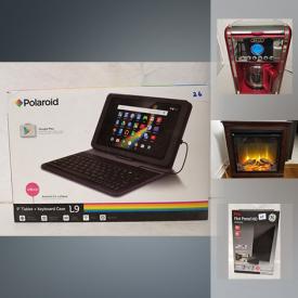 MaxSold Auction: This online auction features an arcade basketball game, speakers, headphones, cameras, electric fireplace, heater, shower curtains, hose pipes, printer, barbecue cover, universal remotes, dishes and much more.