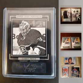 MaxSold Auction: This online auction features hockey cards including Autographed Carey Price Hockey card, Connor McDavid Rookie Black Version Hockey card, Calle Rosen Hockey Rookie Cards, Brock Boeser Numbered Rookie Jersey Card, Mario Lemieux Hockey Jersey Card, Carey Price Low Numbered Patch Hockey Jersey Card, Matthew Barzal Hockey Rookie Cards, Sidney Crosby Hockey Jersey Cards, Frank Vatrano SP Game Used Authentic Rookies #220 Autographed Rookies, Wayne Gretzky Hockey Cards and more. Also includes comics including Batman the Vengeance, Wolverine # 1, Amazing Spiderman Newspaper Reprints, Teenage Mutant Ninja Turtles #1 and much more!