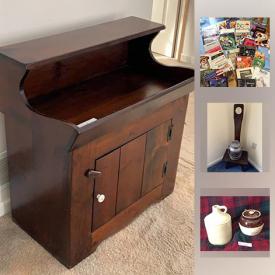 MaxSold Auction: This online auction features quilt, Forecast Luggage, Sterling Jewelry, Milking Stool, Crocks, Copper, Dr Pepper Wooden Box, Silverware, Kimono, Tramontina 6.5 qt Dutch Oven, Antique Linens, Men's Jewelry, Dry Sink, Victorian Style Chairs, LPs and much more!