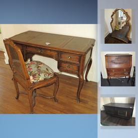 MaxSold Auction: This online auction features Sligh Lowry Desk and Chair, Vintage Secretary Desk, Wooden Sleds, X Country Skis, Alpine skis, Enoch Wedgwood, Solid Wood Storage Trunk, Ornate Wall Mirror, Large Wooden Coffee Table, Area Floor Coverings and much more!