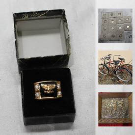 MaxSold Auction: This online auction features JEWELRY: Bronzini pearls with 14K gold clasp, 14K gold rings. COLLECTIBLE: Barbie collectors plates by Danbury Mint; Toys - Cars, Beanie Babies, McDonald's, Cabbage Patch; pin/badges; Sports cards - MLB, NBA, NFL, NHL; Coins; CIGAR BOXES. VINTAGE: Underwood typewriter; lampshades and much more!