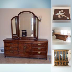 MaxSold Auction: This online auction features a Drexel Asian inspired china cabinet, Fiberglass 70's chairs, Thomasville bedroom suite; oriental rugs, Dresden Compote; art and drafting supplies; Lithographs, original art, wood and metal statues. Antique and vintage books including literature, art and fiction and much more!