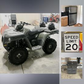 MaxSold Auction: This online auction features street signs, Desk, Tarter Bushhog rotary cutter, Danuser Drill, Kenmore Grill, Polaris ATV, Surround Sound Speakers, 500 Gallon Fuel Tank, Whirlpool Fridge, and much more!