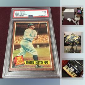 MaxSold Auction: This online auction features 1981 Jari Kurri Topps Edmonton Oilers Rookie Card, 1962 Babe Ruth Topps Hits 60 Graded PSA Card, A White Jade Bead Necklace With 14K Gold Clasp, 1979 OPC Wayne Gretzky Rookie Set Very High Grade, 1990 Eric Lindros Future Superstar Rookie Card, Asian Painted Serpentine Front 2 Drawer Bed Side, Lot Of 6 Vintage 1977 NHL Team Logo Hockey Cards, Asian Porcelain Floral Pattern Peacock Vase, Asian Hand Painted Nesting Tables, Cranberry Glass Hosting Liquor Set, Tiffany Inspired Victorian Lamp, Mikasa Fine China and much more!