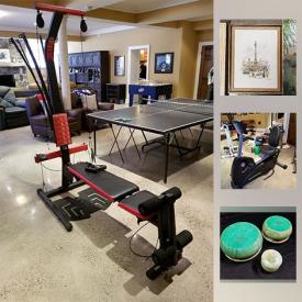 MaxSold Auction: This online auction features EXERCISE EQUIPMENT: Bowflex PR1000 fitness machine, Guthy Renker fitness flyer ski machine, Schwinn recumbent stationary bike. Selenite crystals, COLLECTIBLE: Housewares - Vintage Sea Breeze fan; Hazel Atlas serving dish, Pyrex; Fire King jadeite mugs; plus other kitchen items. Artwork. Ceramic planters. Jewelry display busts and much more!