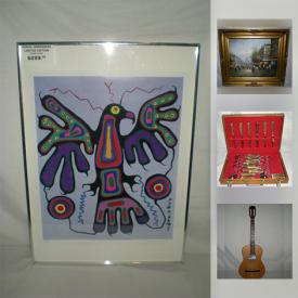 MaxSold Auction: This online auction feature Norval Morrisseau print with COA, A. J. Casson "Group of 7" limited edition print with COA, Bravo acoustic guitar, Men's large Danier leather jacket, 2 "Group of 7" Tom Thomson prints with COA in single frame, Sony Vaio 10" laptop, Antique gold-plated pocket-watches, Vintage oil painting by F. Goulden, Vintage art amber glass centrepiece, Swarovski crystal animal figurines, 1936 Bunnykins Royal Daulton table lamp and much more!