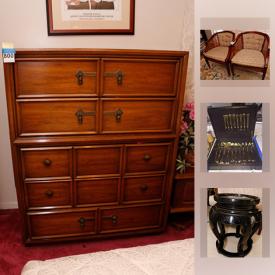 MaxSold Auction: This online auction features Chinese Jinlong Side Table, Carved Wood Chair, Carved Marble Floor Lamp, Inlaid Rolling Oriental Serving Table, Oriental Tea Serving Set, Wing Back Chair, Sofa, Oriental Carved Stand, Mikasa Laslo Flatware and much more!