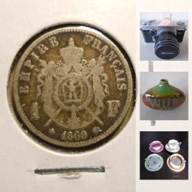 MaxSold Auction: This online auction features COLLECTIBLE: Coins and bank notes; tea cup sets; beer steins; TOYS - figures, trading cards, vintage, die cast. FURNITURE: Solid pine Yukon Turnbuckle coffee and end tables and much more!