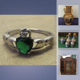 MaxSold Auction: This online auction features COLLECTIBLE: Thimbles; spoons; jars of marbles/buttons/polished stones; military; hockey cards; pottery; onyx; bells; brass; Wade tea figures; table linens; antique dolls and china. JEWELRY: Costume; vintage pearls; sterling silver and semi-precious stones; 10 K and 14 K gold and precious stones - rings, pendants, bracelets. CHINA: Tea cups sets; Antique Rosenthal; floral dish and more! GLASS: Swan; Carnival; Retro; Pyrex; coloured. VINTAGE: Crates. Wall art and much more!