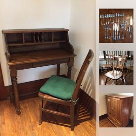 MaxSold Auction: This online auction features oak dining furniture, flatware, silverware, art and decor, household furniture, treadmill, weights, and exercise equipment, antique furniture and much more!