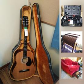 MaxSold Auction: This online auction features lamps, CDs, records, stereo equipment, crystal, acoustic guitar, violin, books, wall art, sewing machine, tea cups, china, TVs, shelving, sports equipment, luggage, vacuums and much more.