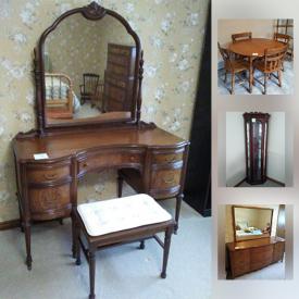 MaxSold Auction: This online auction features China Cabinet, Dinning room table & chairs, Mirrored corner cabinet, Antique dresser, Antique chair, Antique Vanity & stool, Cedar chest, Silverware, Metal corner bar, Royal Doulton china set and much more!