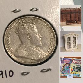 MaxSold Auction: This online auction features COLLECTIBLE: Coins - Tokens, silver, international, proofs, commemoratives; vintage hockey cards; antique books; stamps; vintage comic books; tins/toys/ military/ephemera/maps/Pyrex and much more!