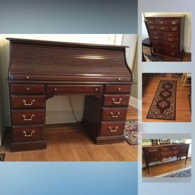 MaxSold Auction: This online auction features Basset Roll Top Secretary Desk, American Drew Cherry Grove Dresser, Table Lamps, American Drew Cherry Grove Highboy, Oriental Weavers Of America Rugs, Pennsylvania House Sideboard Buffet, Samsung TV, Novelty Wall Phone and much more!