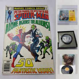 MaxSold Auction: This online auction features COLLECTIBLE: Coins; sports cards; tins; Lesney and Corgi die cast; Star Wars; Badges/Pins; military; comics; ephemera; post cards; LP's and much more!