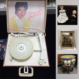 MaxSold Auction: This online auction features Vintage Royal Doulton Figurines, Vintage Beswick Animal Liquor Bottles, Vintage Michael Jackson Portable Record Player, Vintage Herend Figurine, Vintage Wedgewood Jasper Ware, Vintage Dolls, Vintage Trophy, Vintage Radios, Antique Clamps, Vintage Cups and Saucers, Royal Doulton Dinnerware, Vintage Mickey Mouse Watches and much more!