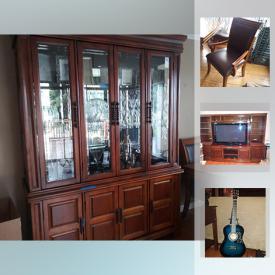 MaxSold Auction: This online auction features FURNITURE: Dining room china hutch, table and chairs; white leather sectional sofa plus a beige microfiber sectional; Bassett cherry stained entertainment center; California king bedroom pieces; kitchen table and chairs. VIZCAYA HANDCRAFTED ACOUSTIC GUITAR; trumpet with case and music stand. Magic Chef mini fridge. Sporting goods: Golf; kids; boys bike and bike racks. Crate and Barrel white dish set. ELECTRONICS. FOR KIDS. Yard and garden and much more!