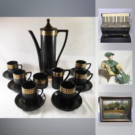 MaxSold Auction: This online auction features Portmeirion Coffee Set Gold Greek Key On Black, Comics, Classic Truck Die Cast Metal Trucks Sets, Royal Doulton Figurines, paintings, Hohner Caprani Small Student Accordion With Case, 1979 Star Wars Boba Fett Action Figure Kenner Prod, Antique Porcelain 12 Pieces Fish Set Germany and much more!