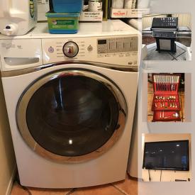 MaxSold Auction: This online auction features stainless steal chefs table, plates and candle holders, craftsman tool bench, star trek themed toys, ladders, washer and dryer, keurig, wall art, tv and sound system and much more!