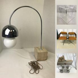 MaxSold Auction: This online auction features Vintage, Antique and Mid Century Modern collectibles, including a Chrome Atomic Lamp, Lucite Magazine holder, Vintage Mary Poppins Doll Buggy, Glassware, Cookware, Tiki Collectibles and a vast assortment of prints, artwork and much more.
