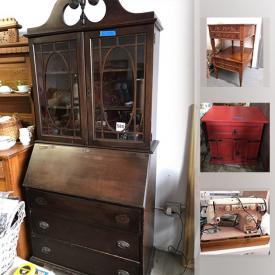 MaxSold Auction: This online auction features Leather Chairs, Amethyst Geode, Touristware Pottery, Wall Art, upholstered chairs, Vintage Wall Mirror, Antique Secretary, Antique Wooden Dining Chairs, Vintage Folding Deck Chair, End Tables and much more!