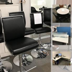 MaxSold Auction: This online auction features office items such as L shaped desk, 8 person bench seating workstation, adjustable bar stools, storage cabinet, lobby furniture, wall art, decorative plants, whiteboards, conference table, monitor stands with drawers and more!