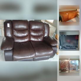 MaxSold Auction: This online auction features FURNITURE: Contemporary white leather couch, loveseat, chair and reclining chair with ottoman; brown leather reclining love seat and couch; Bedroom suites - White lacquer and teak sets. ART: Many originals by artist Jayanti Parikh. ELECTRONIC: Samsung 52" and Sanyo Vizion 20" TV's; Home Theatre system with Pioneer and Samsung components; AKAI reel to reel; Sony Surround Sound system; XBox console, contollers and games. STERLING UPRIGHT PIANO AND BENCH. Sterling silver jewelry. SPORTING GOODS: 2 pairs of skis; snorkel equipment; roller blades; acuforce golf clubs in bag. Reebok Crosswalk treadmill. VINTAGE: Glass - Milk glass candlewick cake plate. Crystal serving pieces. YARD AND GARDEN: Patio tables, chairs with cushions; Thermos Heatwave BBQ and much more!