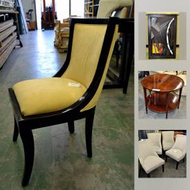 MaxSold Auction: This online auction features furniture including Restoration hardware arm chairs, Richard Charles Wood and fabric chair, Mini Refrigerator, End Table, Baker Rolling Tray Table, Pottery Barn Nesting tables, Table Lamps, Restoration Hardware Dining Table, Pottery Barn Coffee Table, Steve Tannen Art Work, Baker Solid Wood round table and much more!