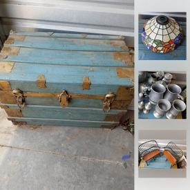 MaxSold Auction: This online auction features VINTAGE/RUSTIC: Blue trunk; wooden boxes/crates/ladders/decoy/wagons/scooter; luggage; crockery; kitchenware; weighted sterling silver/pewter/silver plate; bell jars/Fenton bell; Metal - wheel, milk can, enamelware, fireplace tools, cast iron water pump/pots and pans. COLLECTIBLE: Quilts; tins; Coca Cola; Pyres; advertising all new, old stock; Steiff bear and much more!