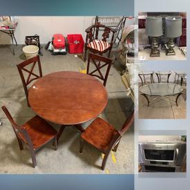 MaxSold Auction: This online auction features FURNITURE: Metal and glass end tables; nightstands; Bistro tables; NIB barstools; NIB Hampton Bay round patio table and chairs. DECOR: Bolsters and pillows; framed art and mirrors; Lighting - table lamps, floor lamps, chandieliers, pendant lamps; area rugs; curtains, napkins. Stereo components and much more!