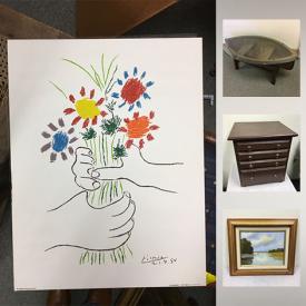 MaxSold Auction: This online auction features Picasso Lithograph On Canvas, Daystrom Mid Century Vinyl Sid Chairs Set, Nautical Wooden Boat Glass Top Table, Old Style Wooden School Desk, Vintage Asian Four Treasures Writing Art Set, Soapstone Carved Seal Sculpture, Waterford Pen Set and much more!