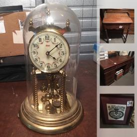 MaxSold Auction: This online auction features Ceramic Pitchers, Kunder Anniversary Clock, Desk, Lawyer Bookcase, Leather Topped Executive Desk, Vintage Telephone Table, Paper Cut Scene, Nativity scene, Men's Walking Sticks, Hunting Scene Painting, Sterling Silver Style Walking Stick, and much more!