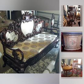 MaxSold Auction: This online auction features FURNITURE: Several cabinets - two floral themed, a Drexel and a painted over plaster sideboard and 3 tall display/china cabinets, a Henredon "Cira East" and two matching corner cabinets; ASIAN sofa, chair and plant stand as well as a set in Bamboo made by the Howard Furniture Co. - upholstered sofa, coffee and end table and more! ART: Bird Lithograph's by artist Richard E. Williams and more! CHINA: Folk Craft holiday dish set. CRYSTAL/GLASS. ELECTRONIC: Two Nook tablets; Philips DVD player. SPORTING GOODS: Wilson golf bag with assorted clubs; Team O'Brien water skis. COLLECTIBLE: tray; vintage Pyrex bowl. Window treatments. Rugs and more!