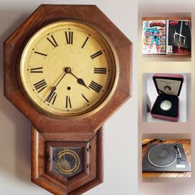 MaxSold Auction: This online auction features an ANTIQUE: Early 1900's New Haven Regulator clock plus parts of two 1800's clocks; a dairy thermometer; books. COLLECTIBLE: Coins/currency; comics; .925 jewelry; sports memorabilia; Star Wars cook book/cookie cutters; Boy Scouts; GI Joe; 60 Pokemon cards; Beatles cigar band; spoons; stamps. VINTAGE: Micronta calculator watch; counter sales recipt holder; books. Electronics. New Laguiole cheese knife set and more!