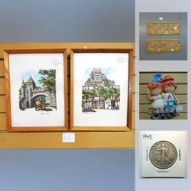 MaxSold Auction: This online auction features Old Asian Carved Wood Boards, Mikasa duchess bowls, Rosemount soup bowl, Framed Prints, Framed Quebec Watercolours, Framed Tapestry, Framed Picture, 1954 Cdn. Two Dollars Bank Note, 1907 Cdn. Silver Five Cents, 1926 US Buffalo Nickel, 1882-1982 Cdn. 100th Anniversary of Regina Proof Double Dollar Set, 12k Gold Picture "Serigraphies Su Foglia Oro", Amber Glass and much more!