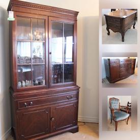 MaxSold Auction: This online auction faetures furniture such as Victorian style sofa, Deilcraft end table, and vintage mahogany buffet, crystal stemware, ceramic decor, collector spoons and much more!