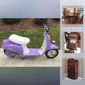 MaxSold Auction: This online auction features furniture such as a bedroom set, love seat, games, lamp, shelving, entertainment center, curtains, desk, TV, Bowflex motivator, tanning bed, bench, American Girl dolls, reclining chairs, art, baskets, Estright massage rocking recliner, poster bed, child's scooter, gazebo, wood dog house, mirrors, decor, rug, prelit Christmas tree and much more!