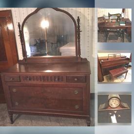 MaxSold Auction: This online auction features Walnut Dresser With Mirror, Sewing Machine, Buffet Hutch, Lester Spinet Piano, Noritake China Set, Child's Roll-top Desk, Wooden Jelly Cupboard, Gilbert 1807 Mantel Clock, and much more!