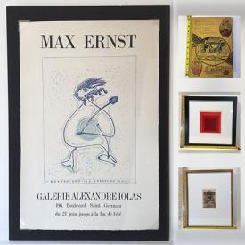 MaxSold Auction: This online auction features a 1971 Max Ernst Original Lithograph, Rare Book: China The Orient And Yellow Man, Josef Albers Signed And Numbered Limited Edition Print, Winter Scene Original Painting in Old Frame and other works of art, curling pins, ceramic kiln, books, auction catalogues, tintype photos, cabinet photo cards, vases, etching and much more!