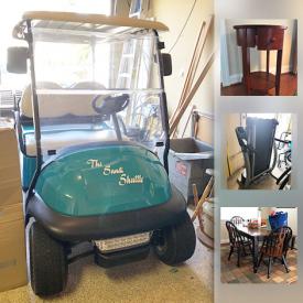 MaxSold Auction: This online auction features cherrywood furniture such as a sofa table, round table with a drawer and half moon table, sewing machine, power washer, steamer, metal detector, trumpet, clarinet and flute, cruiser bikes, vintage kitchen appliances, treadmill, golf cart, yard tools, outdoor items, bike and rack, shop vac, ladder, yard cart, Christmas decor, pressure cooker and other small kitchen appliances, golf cart, porch swing, fire pit, yard ornaments, books, kitchen table, hutch, oak dresser, full bed, mirror and prints, cedar chest, Shark vacuum, bathroom items, highboy dresser, rocker, CD player, bookshelves, wall decor, futon figurines and more!