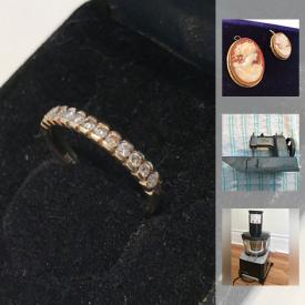 MaxSold Auction: This online auction features JEWELRY: Several 14 K gold rings with diamonds; Sterling silver - Men's and Ladies - brooches, rings chain, bracelets, necklaces; Cameos; Pearls; Costume including a Sherman necklace. Vintage - Belt buckles, buttons, parasols and fans; dresser jars and mirrors; razors and lighters; viewmaster slides; keys; bottles. COLLECTIBLE: cars - Matchbox; Avon; hockey cards; stamps and much more!