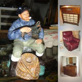 MaxSold Auction: This online auction includes collectibles such as Royal Doulton, Wade tea figures, and art glass, furniture such as Elran rocker recliner, dresser with mirror, and Brentwood sofa, art such as framed prints, and oil paintings, small appliances, books, garden tools, vintage luggage, LPs, linens, kitchenware and much more!