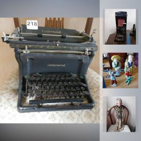 MaxSold Auction: This online auction features Underwood Typewriter, Vintage Camera, Japanese Figurines, Puppet, Nesting Tables, WWII Era Japanese Sword, Thai Brass Tea Cart, Framed 78, Antique China Hutch, Antique Trunk, Silk Dress, Antique wedding kimono and much more!