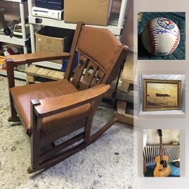 MaxSold Auction: This online auction features FURNITURE: Tiger oak and bentwood rockers; vintage chairs. ART: Original - oils, watercolours; carved wooden female head by Andre Fournier; framed needlework. JEWELRY: .925 ring with stone. COLLECTIBLE: Coins/bank notes; sports memorabilia; Pokemon; wooden items; Bosson fisherman. VINTAGE: Aluminum tray and coasters; washboard; board games; copper fondue pot; baby clothes/women's crocheted collars. TOOLS: Adjustable industrial lighting; Sears Craftsman miter box and saw. Books and much more!