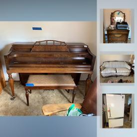 MaxSold Auction: This online auction features glassware, books, shelving, rugs, vintage furniture, lamps, TVs, DVD player, washer and dryer, linens, and much more!