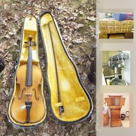 MaxSold Auction: This online auction features handmade wooden play castle, musical instruments such as violins and violin parts, cellos and cello parts, guitar parts, art such as original oil on canvas, framed prints, and vintage oak confessional, furniture such as wooden cabinets, Sklar Peppler wing back chair, vintage toys, art supplies, tools such as ShopCraft drill press, Hirsh cutting bench, Black & Decker sanders, RYOBI detail carver, and vintage hand tools, gardening tools, small kitchen appliances, camping equipment, books, sterling silver items and much more!