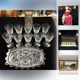 MaxSold Auction: This online auction features Crystal, Vintage Paragon Bone China Dinnerware, Royal Doulton Figurine, Vintage Sterling Silver Carving Set, Asian Scroll Hanging, Royal Worcester Evesham Dinnerware, Swarovski Crystal Figurine, Spanish Chandelier, Vintage Birks Ladies Watch, Gold Ring and much more!