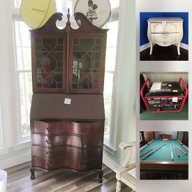 MaxSold Auction: This online auction features mirrors, wall art, shelving, vintage wooden furniture, candle holders, glassware, lamps, books, luggage, pool table, lawn tools, generators and much more!